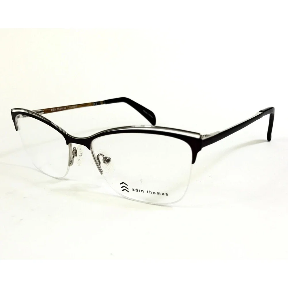 Adin Thomas Eyeglasses Frames AT-426 C3 Purple Silver Cat Eye Half Rim 52-16-135